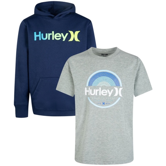 *Final Price* NEW Hurley Boys 2-Pack Hoodie/Shirt Set, Blue/Lt Gray, Size 5/6 - Picture 1 of 13
